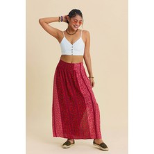 Los Banditos Çiçek Desenli Arka Bel Lastikli Derin Yırtmaçlı Etek