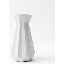 Modern Geometrik Vazo 20 cm | Mat Granit Beyaz | 3D Baskı El Yapımı | Salon Ofis Hediye Dekoru | Selçuklu