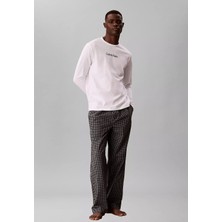 Calvin Klein Erkek Normal Kesim Jakarlı Logo Detaylı Uzun Kollu %100 Pamuklu Siyah Pijama Takımı LV00NM2953-3R2