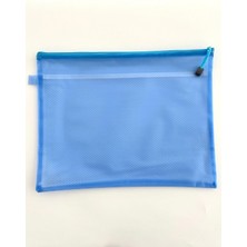 Kağıt Gemi Mavi Yarı Şeffaf Büyük Boy Çift Bölmeli Fermuarlı Organizer Dosya Çantası (38*29CM)/TOPARLAYICI