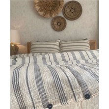 HB&Victory Müslin Nevresim Takımı Antrasit Renk Çizgili Tek Kişilik 160X220CM.