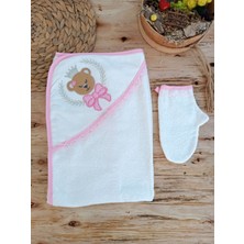 Diji Baby 0-1 Yaş Bear Nakışlı El Keseli 2li  Kız Bebek Havlu Takımı