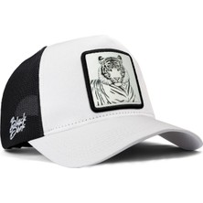 BlackBörk Beyaz-Siyah Trucker Şapka Bengal Kaplan Logolu Nefes Alabilir Malzeme ile Tasarlandı