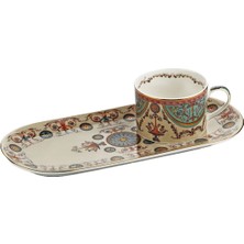 LuckyArt Rosea Bone Tek Kisilik Tepsili Cay Fincan Seti