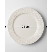 İpek Porselen 6 Kişilik Kabartma Desen Pera Pasta Tabağı 21CM Krem Rengi