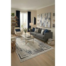 Ceremony Home Gri Krem Modern Salon Halısı, Saçaklı Oturma Odası Halısı, Leke Tutmaz, Kolay Temizlenir A839B Y9