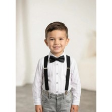 The Littles Kids Erkek Çocuk Mat Siyah Renk Ayarlanabilen Lastikli Pantolon Askısı ve Papyon Takımı