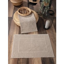 Sevim 2'li Ayak Izli Ayak Havlusu Seti Bej-  Pamuk - Dayanıklı ve Yüksek Su Emici - 50X70 cm