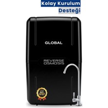 Water Global Su Arıtma Cihazı Kapalı Kasa | RO Ters Ozmos Sistem | Dahili 8L Çelik Tank | Siyah (Üreticiden)