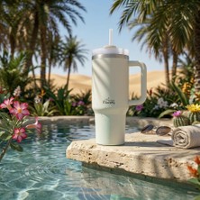 Any Morning Vaha 1200 ml Üç Kademe Çevirmeli Kapaklı Çift Katman Çelik Termos Mug Krem