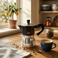 Any Morning Hes-6 Espresso Kahve Makinesi Alüminyum Moka Pot 240 ml Siyah