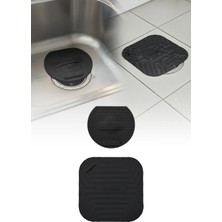 Omilife Siyah Kare ve Siyah Evye  Silikon Gider Kapağı 2'li Set  Koku Önleyici Banyo Mutfak Gider Tıkacı
