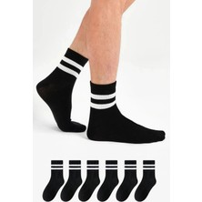 Lüx Kral Lüx Kralerkek Kadın (6 Çift) Çizgili Kolej Tenis Çorabı Pamuklu Terletmez Çorap