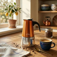 Any Morning 300 ml Paslanmaz Çelik Moka Pot İndüksiyon Uyumlu Bakır Rengi FE001-6