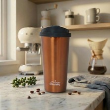 Any Morning 500 ml Paslanmaz Çelik Termos Mug, Çift Katmanlı, Sızdırmaz Kapak, Bakır Rengi SI231902