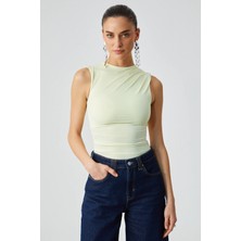 Ethiquet CANISA Kadın Slim Fit Sıfır Kol Yuvarlak Yaka Düz Renk Sarı Atlet