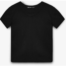 Ethiquet MASROUTI Kadın Slim Kısa V Yaka Kısa Kol Siyah T-Shirt