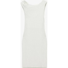 Ethiquet INNSA Kadın Bürümcük 3 boyutlu Kumaşlı Tek Omuzlu Bodycon Ekru Elbise