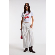 ETHIQUET ELVERA Kadın %100 Pamuk Comfort Fit Baskılı Kısa Kollu Yuvarlak Yaka Beyaz / Desenli T-Shirt