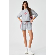 Grimelange Ethiquet XEARTH Kadın Oversize Uzun Kollu Kapüşonlu Gri Sweatshirt