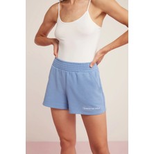 ETHIQUET Dora Kadın Pamuklu Iki Iplik Şardonlu Yumuşacık Beli Gipe Lastikli Kısa Mavi Şort