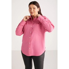 ETHIQUET Susan Kadın Büyük Beden Poplin Manşetli Oversize Pembe Büyük Beden Gömlek