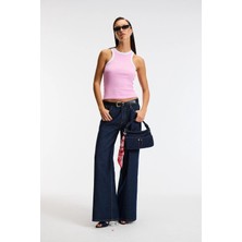 Ethiquet SELMIRA Kadın Baskılı Halter Yaka Slim Fit Kolsuz Pembe Atlet