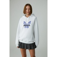 Ethiquet LAMARI Kadın Oversıze Şardonlu Kapüşonlu Beyaz Sweatshirt