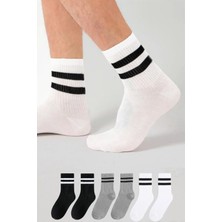 Lüx Kral Lüx Kralerkek Kadın (6 Çift) Çizgili Kolej Tenis Çorabı Pamuklu Terletmez Çorap