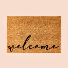 Giz Home Koko Welcome Desenli Kapı Paspası - Bej / Siyah - 40X60 cm