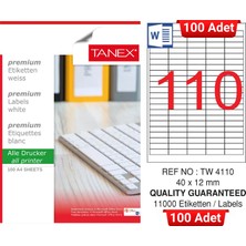 Tanex TW-4110 40X12 mm Inkjet / Laser A4 Etiket Yetkili Satıcı (100 Adet)