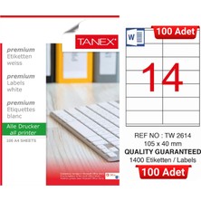 Tanex TW-2614 105X40 mm Inkjet / Laser A4 Etiket Yetkili Satıcı (100 Adet)