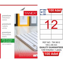 Tanex TW-2612 105X48 mm Inkjet / Laser A4 Etiket Yetkili Satıcı (100 Adet)