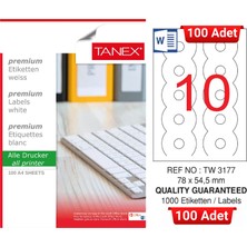 Tanex TW-3177 78X54,5 mm Inkjet / Laser A4 Etiket Yetkili Satıcı (100 Adet)