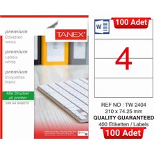 Tanex TW-2404 210X74,25 mm Inkjet / Laser A4 Etiket Yetkili Satıcı (100 Adet)