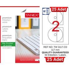 Tanex TW-3117 117 mm Inkjet / Laser A4 Etiket Yetkili Satıcı (25 Adet)