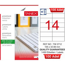 Tanex TW-2712 105X42,69 mm Inkjet / Laser A4 Etiket Yetkili Satıcı (100 Adet)