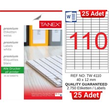 Tanex TW-4110 40X12 mm Inkjet / Laser A4 Etiket Yetkili Satıcı (25 Adet)