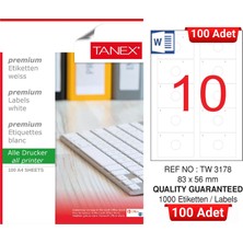 Tanex TW-3178 83X56 mm Inkjet / Laser A4 Etiket Yetkili Satıcı (100 Adet)