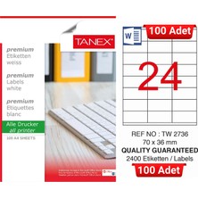 Tanex TW-2736 70X36 mm Inkjet / Laser A4 Etiket Yetkili Satıcı (100 Adet)