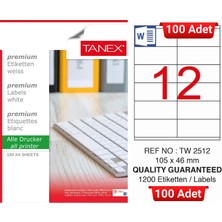 Tanex TW-2512 105X46 mm Inkjet / Laser A4 Etiket Yetkili Satıcı (100 Adet)