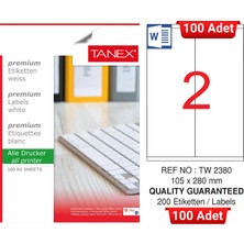 Tanex TW-2380 105X280 mm Inkjet / Laser A4 Etiket Yetkili Satıcı (100 Adet)