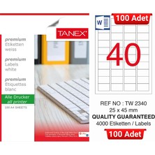 Tanex TW-2340 25X45 mm Inkjet / Laser A4 Etiket Yetkili Satıcı (100 Adet)