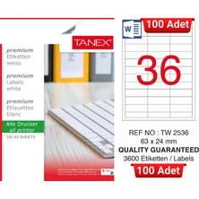 Tanex TW-2536 63X24 mm Inkjet / Laser A4 Etiket Yetkili Satıcı (100 Adet)