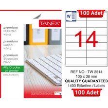 Tanex TW-2514 105X38 mm Inkjet / Laser A4 Etiket Yetkili Satıcı (100 Adet)