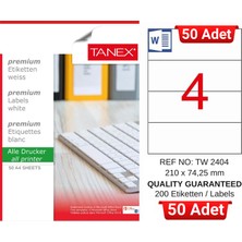 Tanex TW-2404 210X74,25 mm Inkjet / Laser A4 Etiket Yetkili Satıcı (50 Adet)