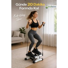Healfarma Evde Spor Stepper + Direnç Ipli Fitness Aleti | Mini Stepper | Yağ Yakma & Sıkılaşma | Sessiz Kardiyo Egzersiz Cihazı