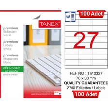 Tanex TW-2327 70X30 mm Inkjet / Laser A4 Etiket Yetkili Satıcı (100 Adet)