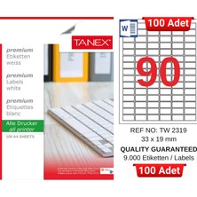 Tanex TW-2319 33X19 mm Inkjet / Laser A4 Etiket Yetkili Satıcı (100 Adet)
