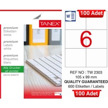 Tanex TW-2303 105X99 mm Inkjet / Laser A4 Etiket Yetkili Satıcı (100 Adet)